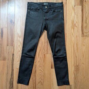 CURRENT ELLIOTT THE SIDE SLIT CROPPED LEATHER LEGGING, SZ 28 Black Retail $998